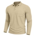 thumbnail image 5 of Zivyakyro Long Sleeve Mens Polos Collared Fall Button Textured Slim Solid Officewear with Pocket Shirt Beige L, 5 of 8