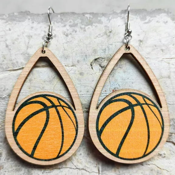 Wood Baseball Hollow Teardrop Volleyball Statement Earrings Women Sports Jewelry