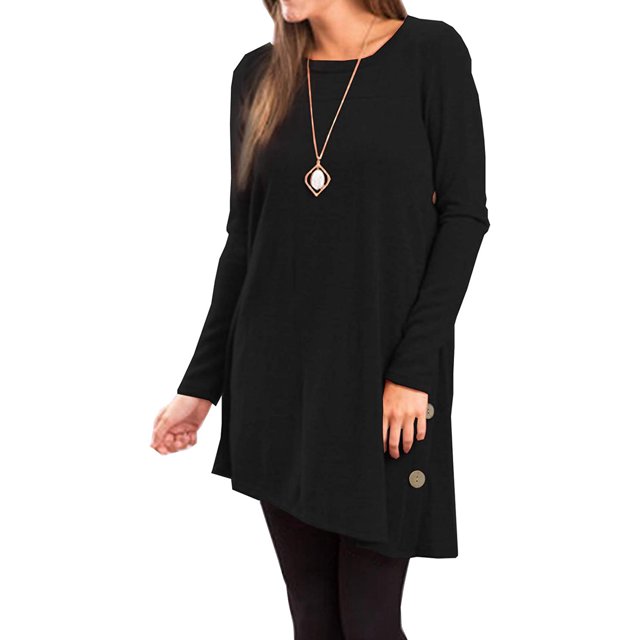 Qarigey Top de mujer de manga larga de color sólido vestido de otoño con botones laterales divididos suéter con dobladillo irregular Prendas para la parte del cuerpo Negro XL Qarigey AP003650-19