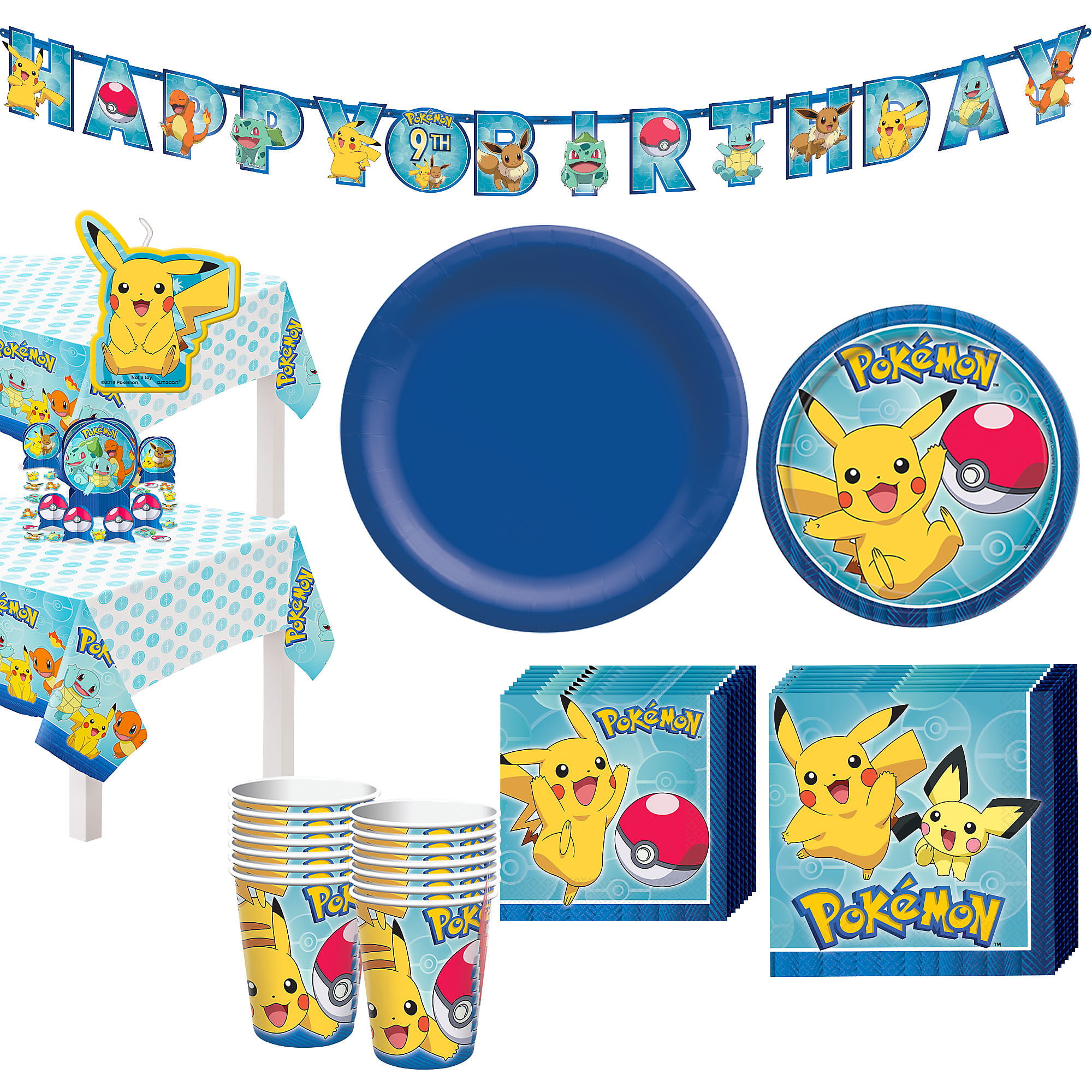 Complete 33 Piece Boys Girls Pokemon Pikachu Film Birthday Party Tableware Set 