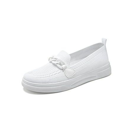 

SIMANLAN Women Flats Closed Toe Comfort Shoes Slip On Walking Shoe Ladies Breathable Moccasins Womens Mesh Sock Sneakers White 7