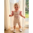 thumbnail image 3 of BemeyourBBs Auntie's Bestie Baby Girl Summer Clothes 0 3 6 12 18 Months Waffled Romper Infant Baby Girls One Piece Outfit Casual Letter Embroidered Ruffled Trim Short Sleeve Jumpsuit Shorts, 3 of 9