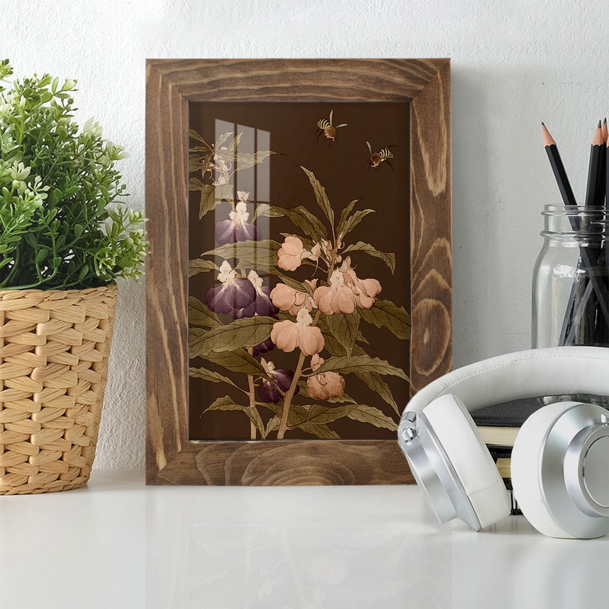 Asian Brocade IV - Framed Print w/glass - Walnut