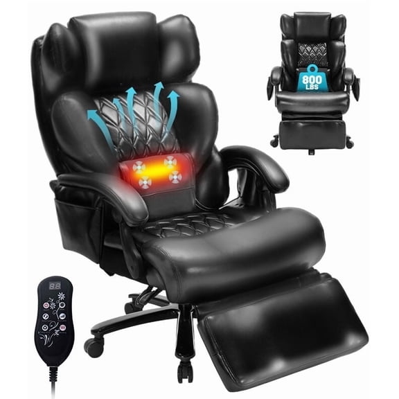 800LBS Relax Office Chair with Foot Support & 8-Zone Soothing Warmth for Larger Users, Big and Tall Ergonomic Executive Tilt Desk Chairs for Home Office Managerial Use