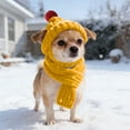 thumbnail image 4 of Dog Santa Hat and Scarf Set Christmas Small Dog Outfits Fall Winter Yellow Knitted Cat Scarf with Red Pompom Pet Santa Decoration for Puppy and Cats(Yellow Hat+Scarf, M), 4 of 10