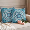 thumbnail image 2 of Turquoise Boho Flowers Outdoor Waterproof Pillow Covers, Retro Ethnic Abstract Floral Art Decorative Square Throw Pillowcase Sofa Cushion Sham for Patio/Couch/Chair, 24"x24" 2 Pack, 2 of 8