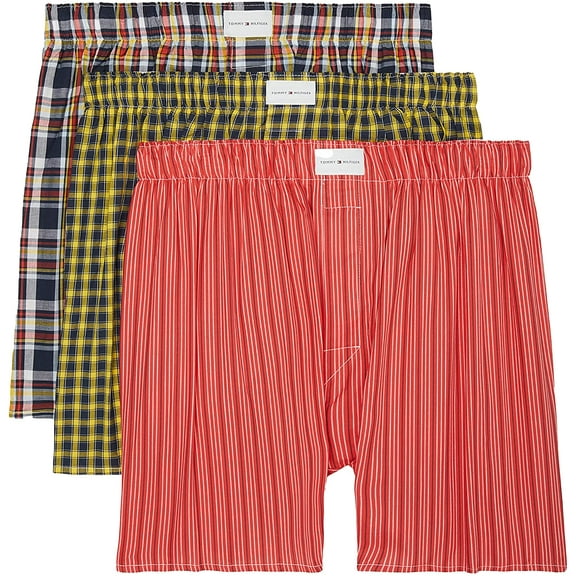 Tommy Hilfiger Men's 3 Pk Classic Printed Cotton Poplin Boxers Blue Size XL
