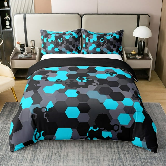 Erosebridal Housse de Couette Chic en Nid d'Abeille 100 % Coton Format Double, Ensembles de Literie Géométriques Abstraits Format Double, Décor de Minimalisme Moderne, Réversible (Sans Couette)