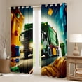 thumbnail image 2 of Castle Fairy 3D Garbage Truck Blackout Curtains Set of 2 (52x84 Each) for Boys, City Bin Print Window Curtains for Bedroom, Green Blue, 2 of 6