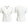 thumbnail image 4 of Kaemgyyd Shirts for Women Dressy Ruffle Front Round Neck Top Button up Short Sleeve Business Casual Summer Blouse, 4 of 6