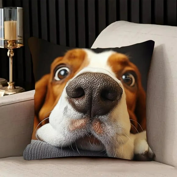 Funda de almohada de poliéster con estampado de perros, 45 x 45 cm, decorativa, de tela suave con cremallera oculta para sofá y cama, decoración del hogar, dormitorio, artículos esenciales, almohadas,