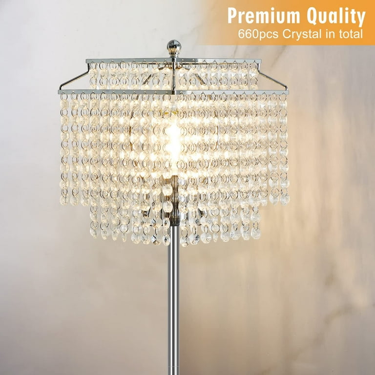フロアスタンド Crystal table lamp light NATYSWAN Crystal Floor Lamp Silver, Modern Standing Lamps with