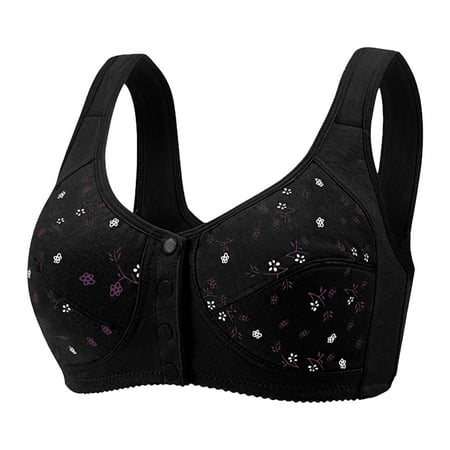 Women s Sports Bras Clearance Floral Print Wire-Free Front Button Lift & Support Daisy Bra for Older Women Convertible Comfortable Sleep Bras Black L