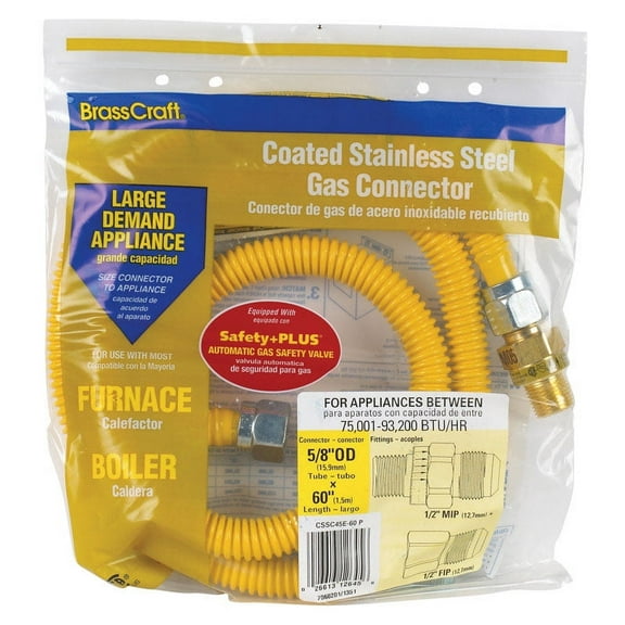 Brasscraft Gas Connector Coated Stainless Steel 60 " 1/2 " Mip X 1/2 " Fip Use With Range/Furnace Bg