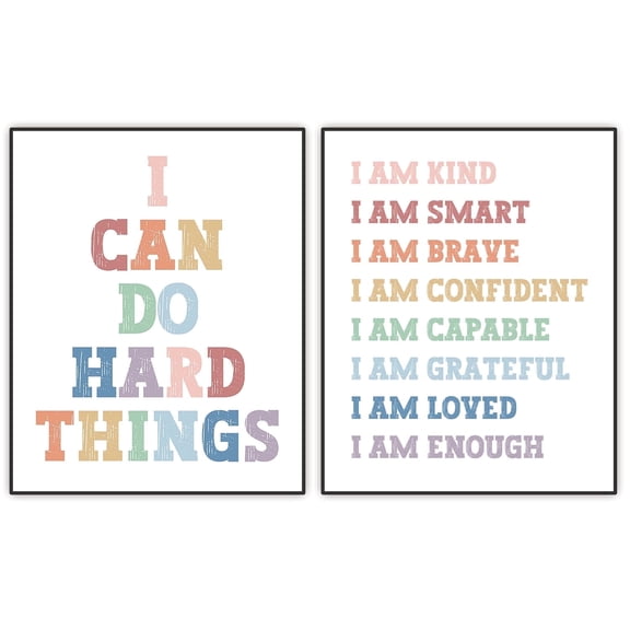 Kids Affirmations, Kids Wall Art, Classroom Wall Decor, Playroom Posters, Boho Nursery Decor, I Am Kind, I Can Do Hard Things, Kids Room Decor, UNFRAMED Prints Set of 2 (8"x10")