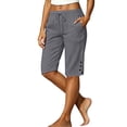thumbnail image 4 of Womens Capris Pants High Waist Drawstring Comfy Casual Pants Lightweight Trousers Buttons with Pockets | Knee Length, Lightweight, Breathable, Business, Casual, Beach, 4 of 4