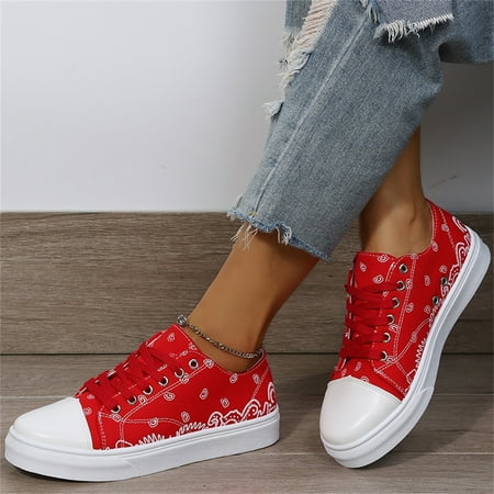 

WANYNG Ladies Fashion Cashew Flower Print Multicolor Flat Casual Lace Up Canvas Shoes