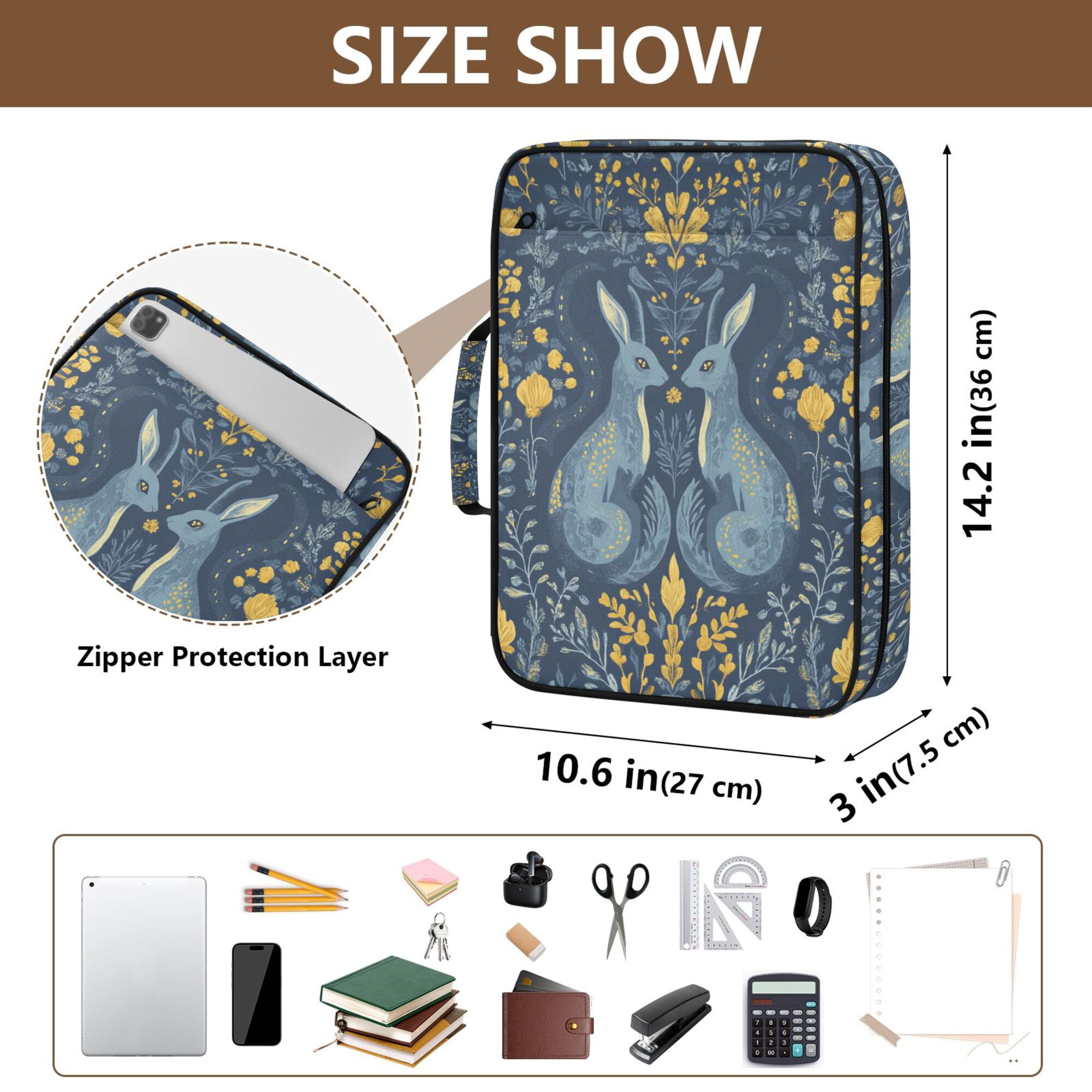 FORMRS Accordion File Folder A4 Size 7-Pocket Expanding Document Organizer Bag with 3 Ring Binder, Yellow Forest Pattern