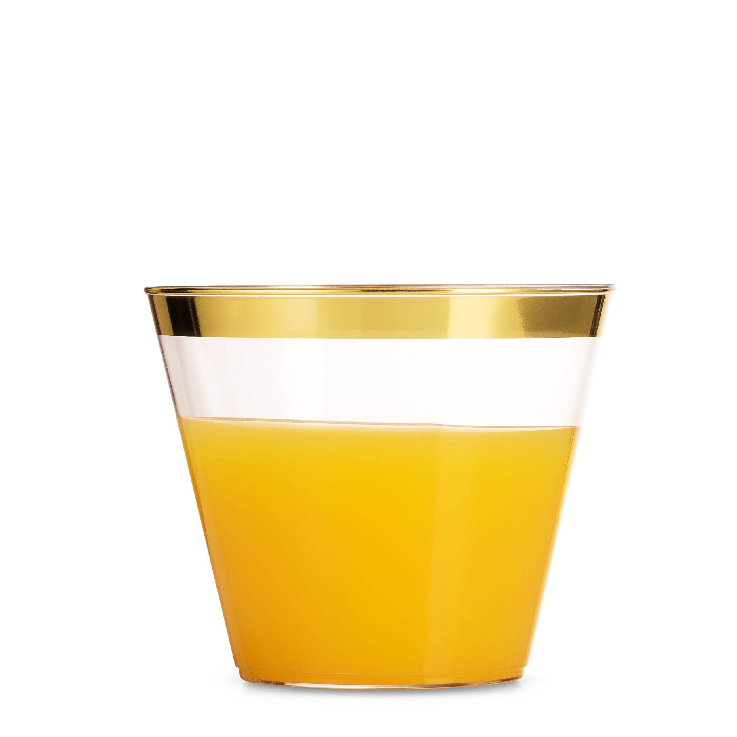 Gold Rim Clear Plastic Elegant Disposable Party Cups 9 oz 100 pack