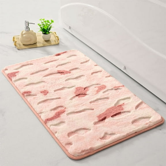 Namzi Bathroom Rug Mat, Non-Slip Plush Shaggy Bath Carpet, Machine Wash Dry, Bath Mats for Bathroom Floor, Tub and Shower, Bathroom Runner BathMatAccessories Decor, Pink White,16*24inch