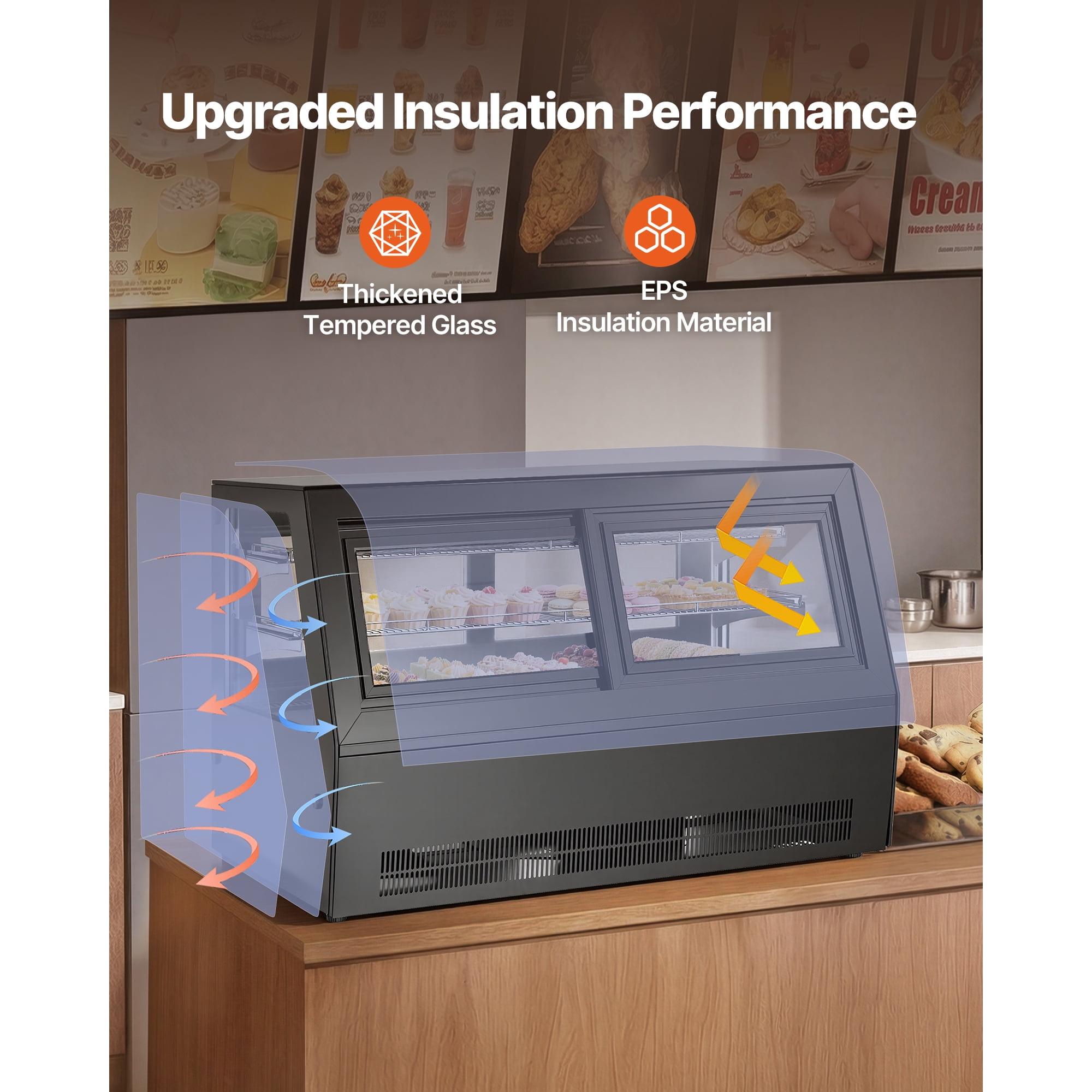 KFFKFF Refrigerated Display Case, 7.1 Cu.Ft./190L Countertop Pastry Cooler, 2-Tier Commercial Cake Fridge with LED Lighting, Efficient Cooling, Frost-Free Air Circulation, Ideal for Dessert Shops