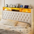 thumbnail image 3 of King Size Bed Frame with Headboard and Storage, Upholstered Frame with Charging Station 60" Tall Wingback LED Light, 3 of 6