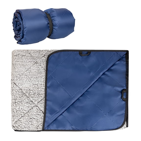 Solaris Outdoor Waterproof Blanket with Quilted Fleece Lining, Large Emergency Sherpa Fleece Stadium Windproof Throw Mat, Machine Washable,Navy Gray