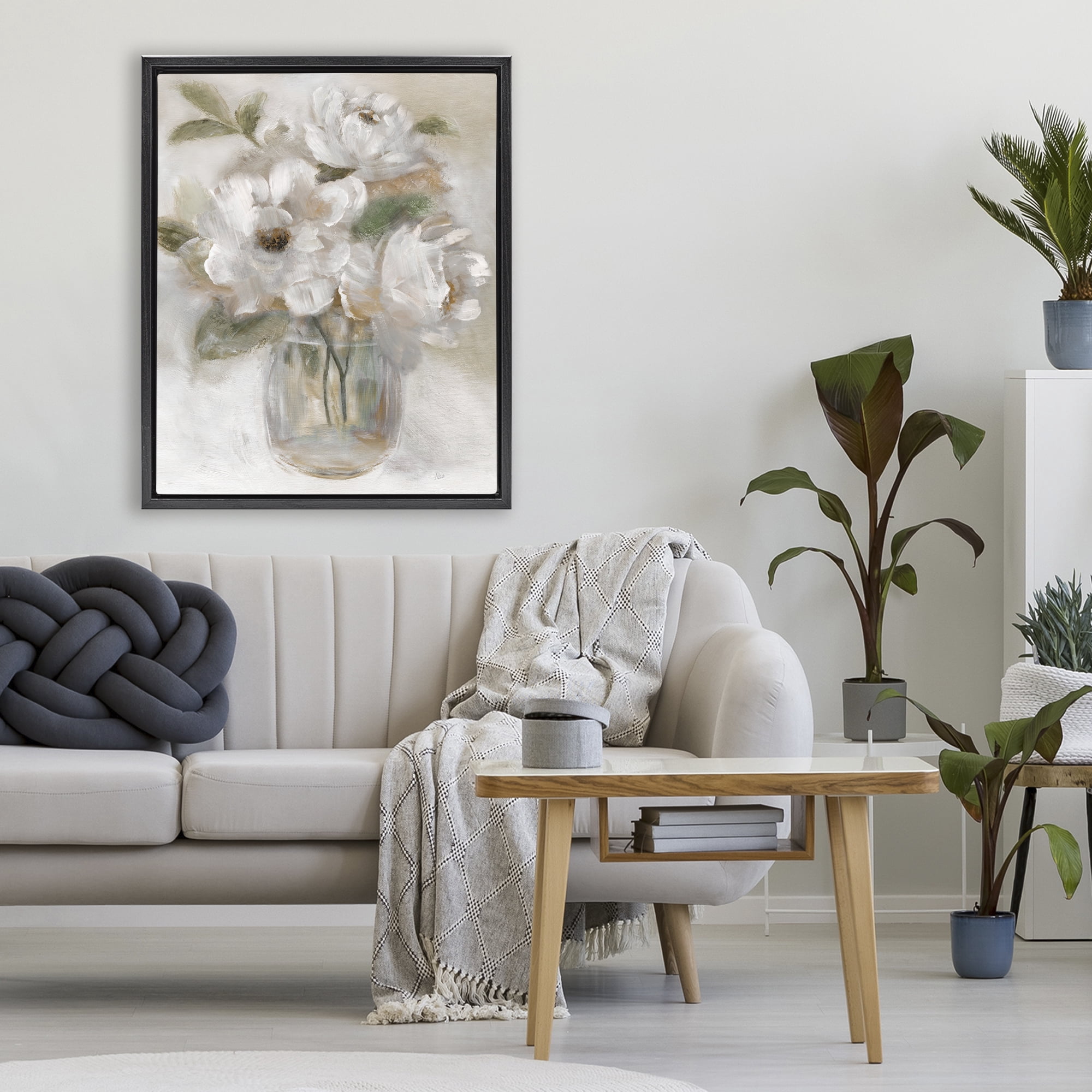 Stupell Industries Brushed Neutrals Bouquet Black Framed Floater Canvas Wall Art, design by Nan