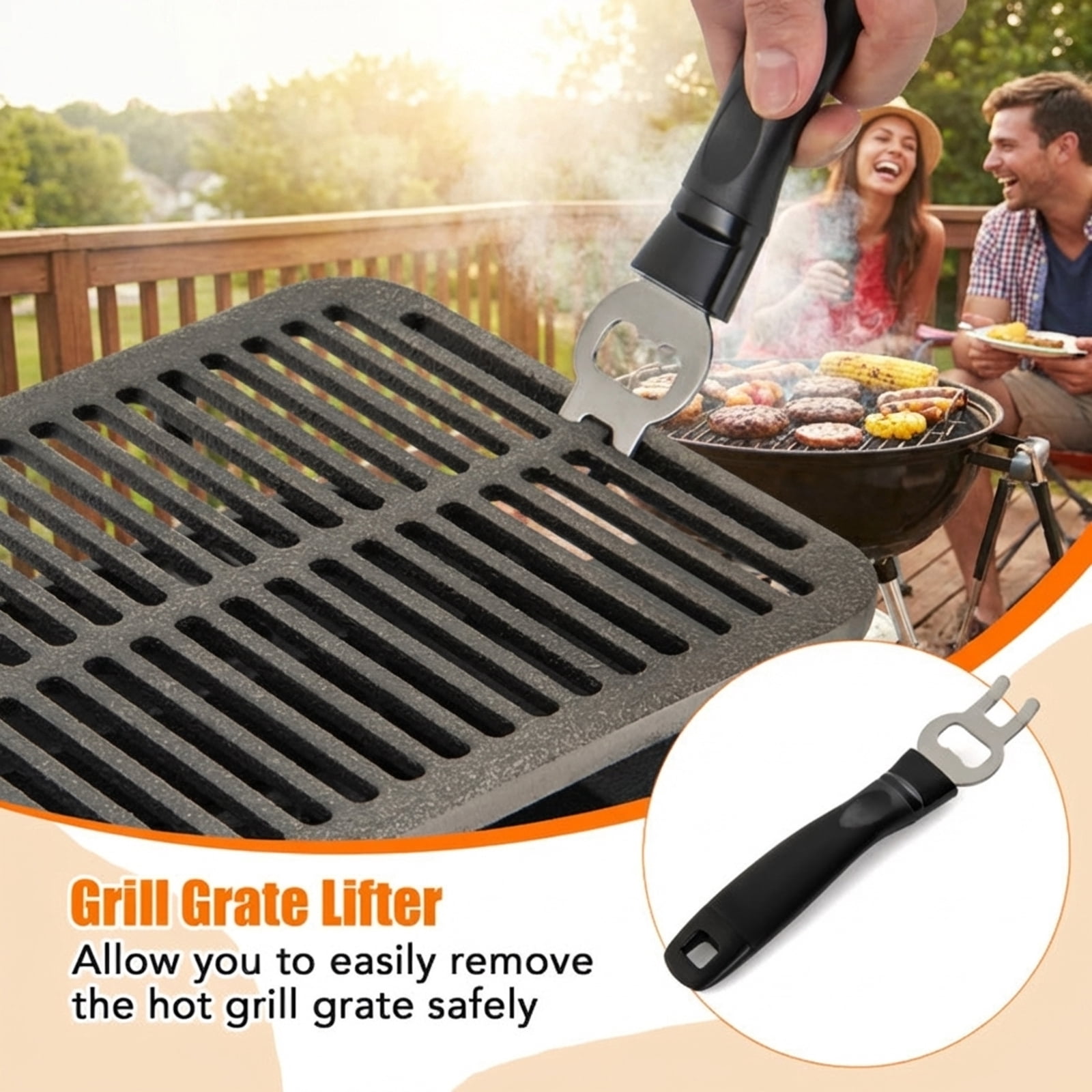 Biotree 100% Cast Iron Hibachi Charcoal Grill with Adjustable Height Grate and Grill Grate Lifter - Black