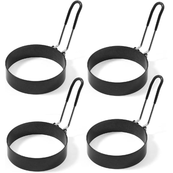 FGHAWQOW 4Pcs 3 Inch Egg Rings with Metal Handle, Round Fried Egg Cooking Mold for Breakfast Kitchen Use
