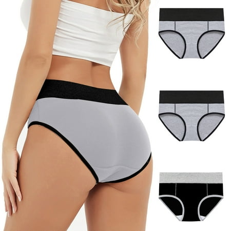 uublik Value 3-Pack  Womens Panties High Waist Breathable Briefs Soft Underpants Ladies Stretch Panties Period Underwear for Women Plus Size Black
