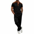 thumbnail image 2 of gbyLJF Mens Summer 2 Piece Outfits Short Sets Solid Color 1/4 Zip Shirts and Loose Fit Pant Casual Spring Clothes, 2 of 9
