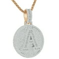 thumbnail image 1 of 3D Baguette Round Bezel Rose Gold Initial Letter A  Alphabet Charm Pendent + Chain, 1 of 4