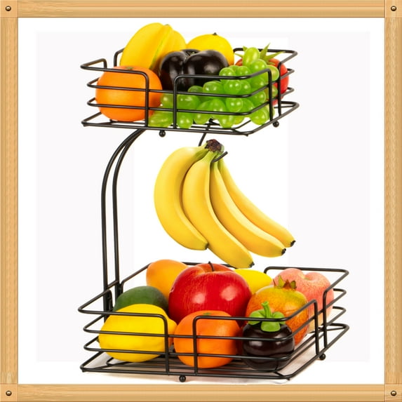 Auledio 2 Layer Square Fruit Basketwith Banana Holdersin Kitchen for kitchen-Bronze