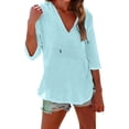 thumbnail image 3 of Women's Cotton Linen Hooded Cover Up, 3/4 Sleeve V-Neck Pocket Shirt, Lightweight Beach Kimono for Bikini Cover, Summer Vacation, and Resort Wear-Mint Green, 3 of 10
