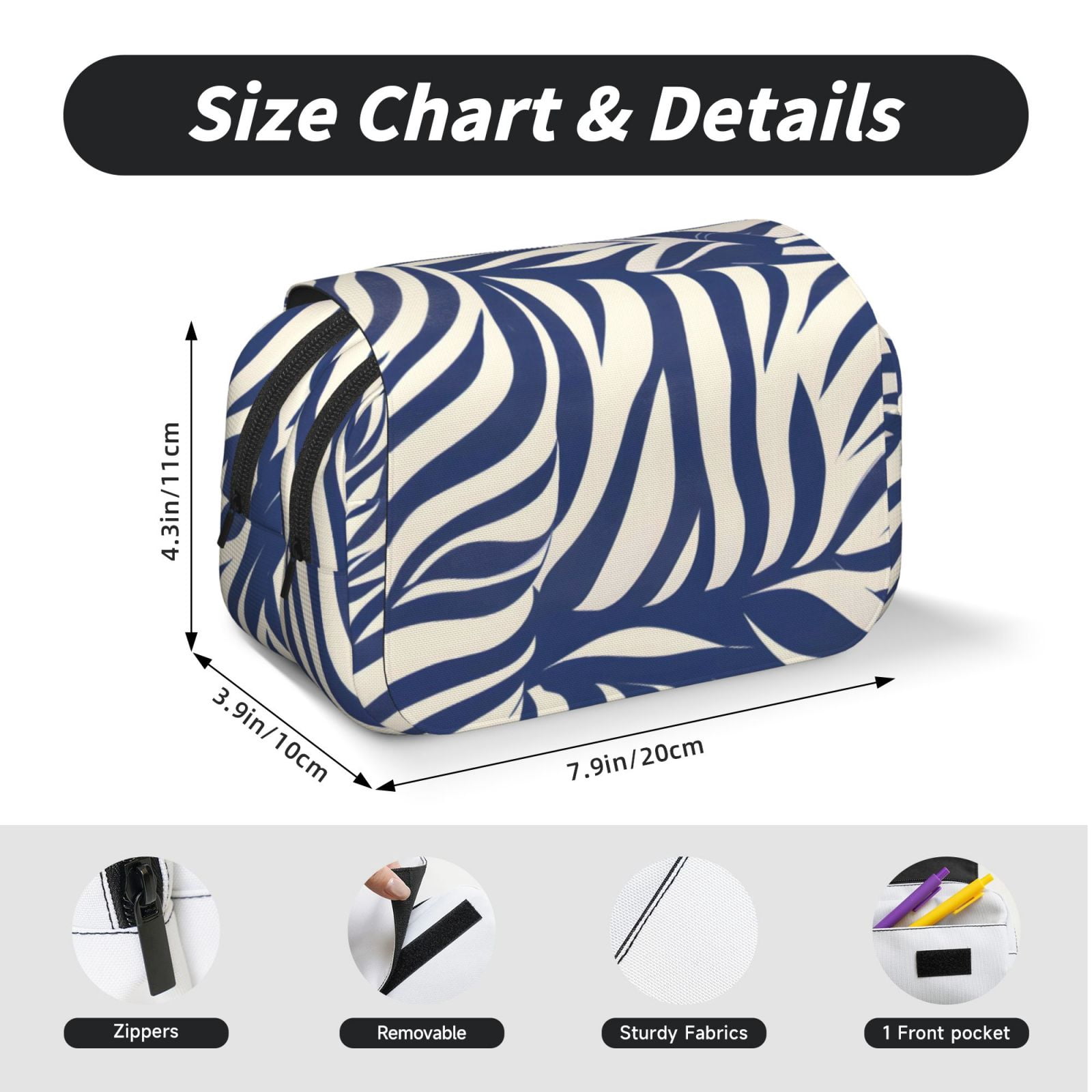 Large-Capacity Flip-Top Double-Layer Pencil Case, Multi-Functional Pocket Pen Case, Durable Stationery Organizer Zebra Print Style Steelblue_1