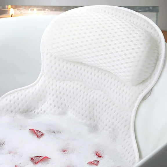POITVD White Polyester Bath Pillows, Luxury Neck and Back Support Soft 4D Mesh Fabric Non-Slip Suction Cups