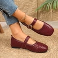 thumbnail image 5 of BRGZLK Mary Jane Shoes for Women Trendy Solid Color Round Toe Woven Print Ballet Flats with Strap Dressy Comfortable Casual Shoes Wine 6.5, 5 of 9
