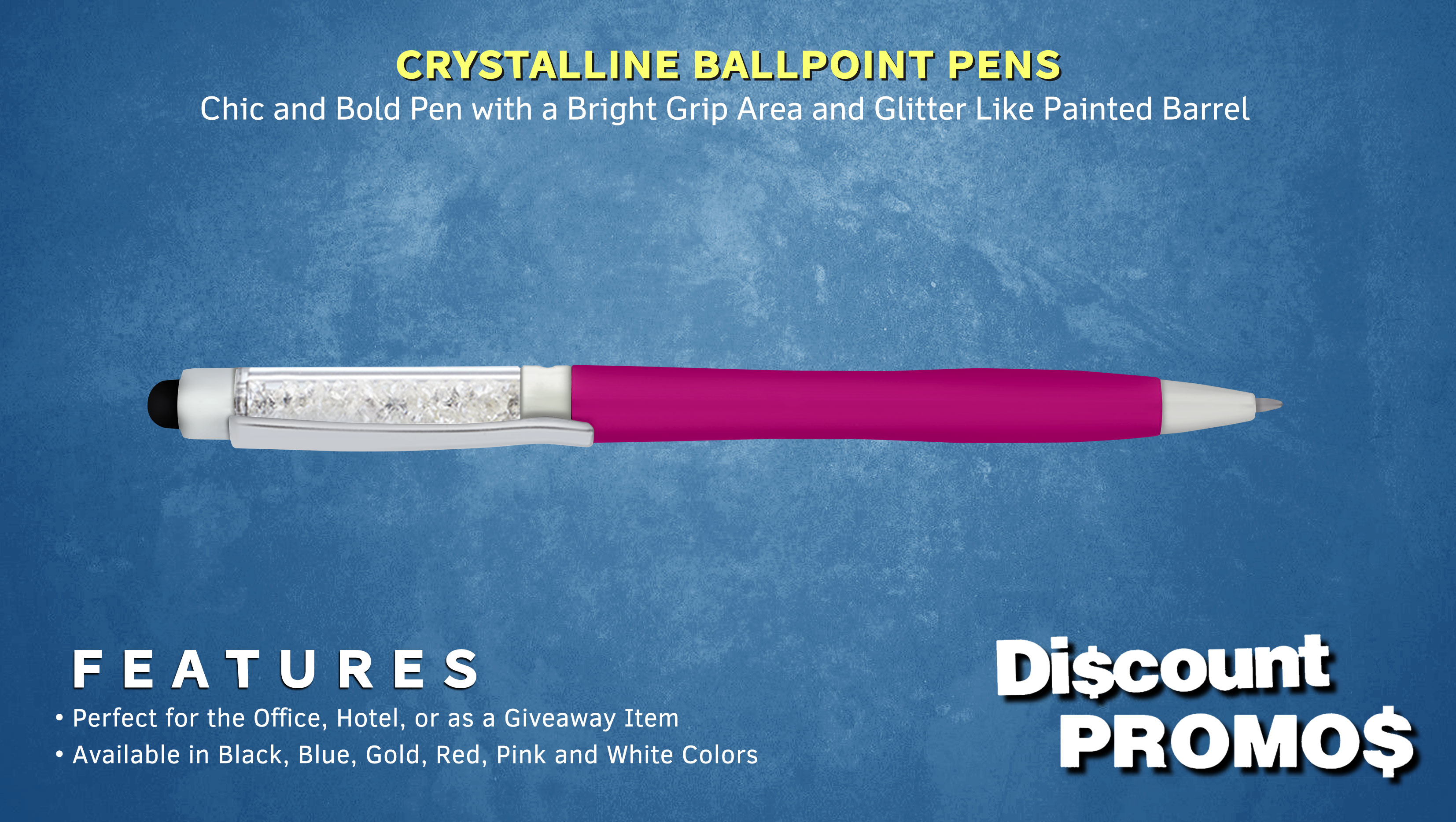10 Crystalline Ballpoint Pens Pack - Twist mechanism, Black Ink - Pink