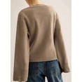 thumbnail image 5 of Womens Deep V Neck Cardigan Sweaters Open Front Long Sleeve Cropped Knit Coats with Pockets Camel Color S, 5 of 10
