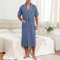 thumbnail image 5 of Men's Robe Belted Short Sleeve Bathrobe Lighteright Summer Soft Robe for Spa Sleep Bath Wear Blue L, 5 of 9
