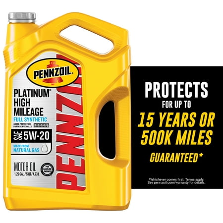 Pennzoil Platinum Full Synthetic High Mileage 5W-20 Motor Oil, 5 Quart
