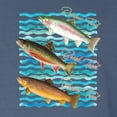 thumbnail image 2 of Wild Bobby, Classic Rainbow Brook Brown Trout Fish Trio, Fishing, Front and Back Garment-Dyed Short Sleeve Tees, Navy, Small, 2 of 3