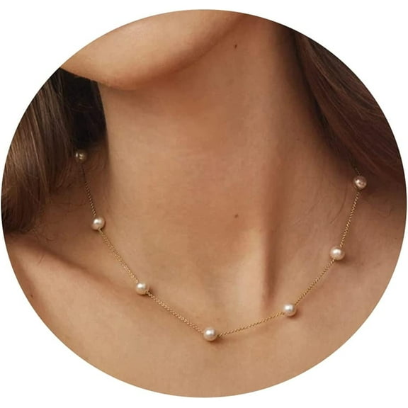 Freshwater Pearl Necklace Women Gold Dainty Choker Necklace 18K Gold Filled NOT Faded Tiny Chain Delicate Mother's Jewelry for Women