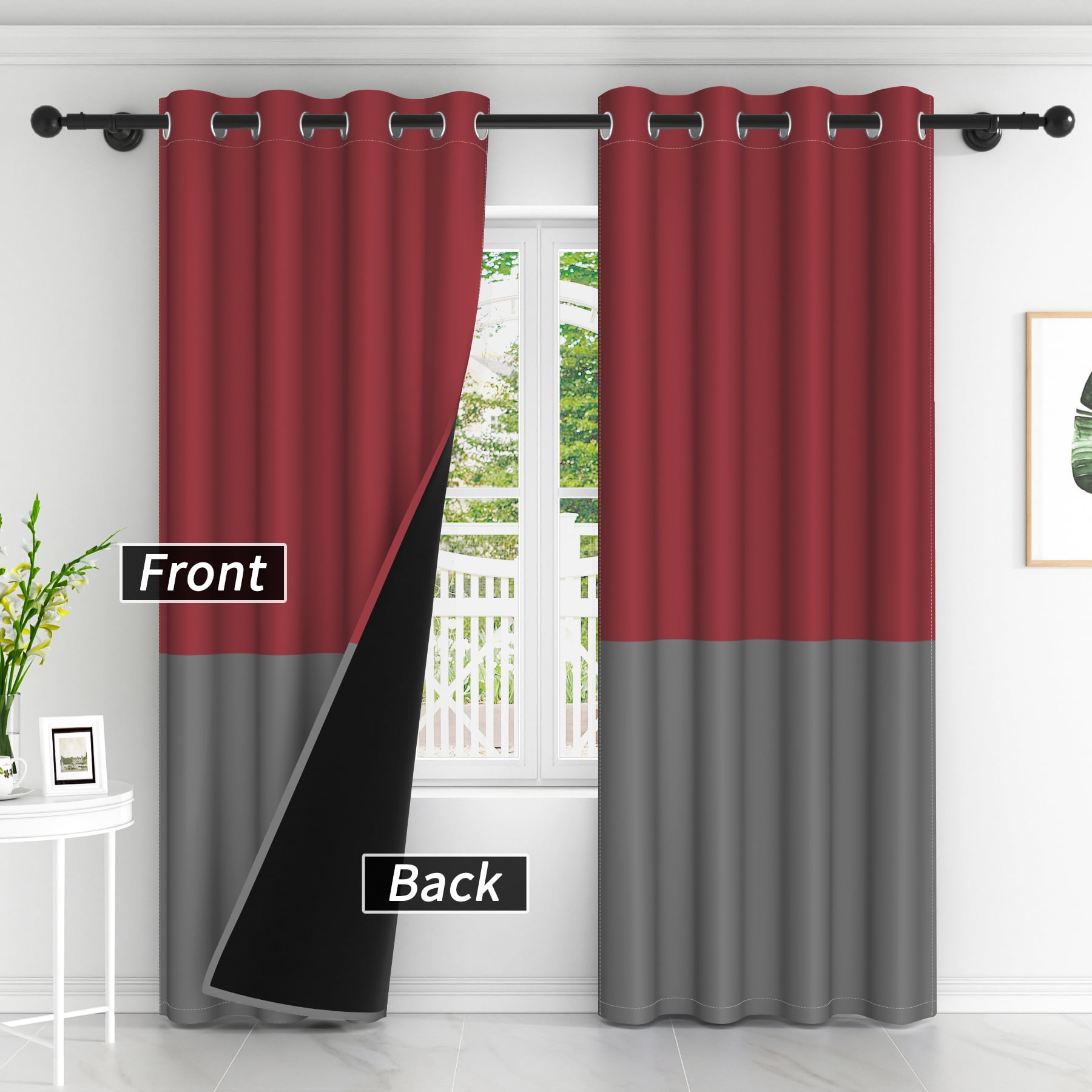 Lfeey Blackout Curtains for Bedrooms, Room Darkening, Dark Red and Black, 42x72 inch, 2 Panels