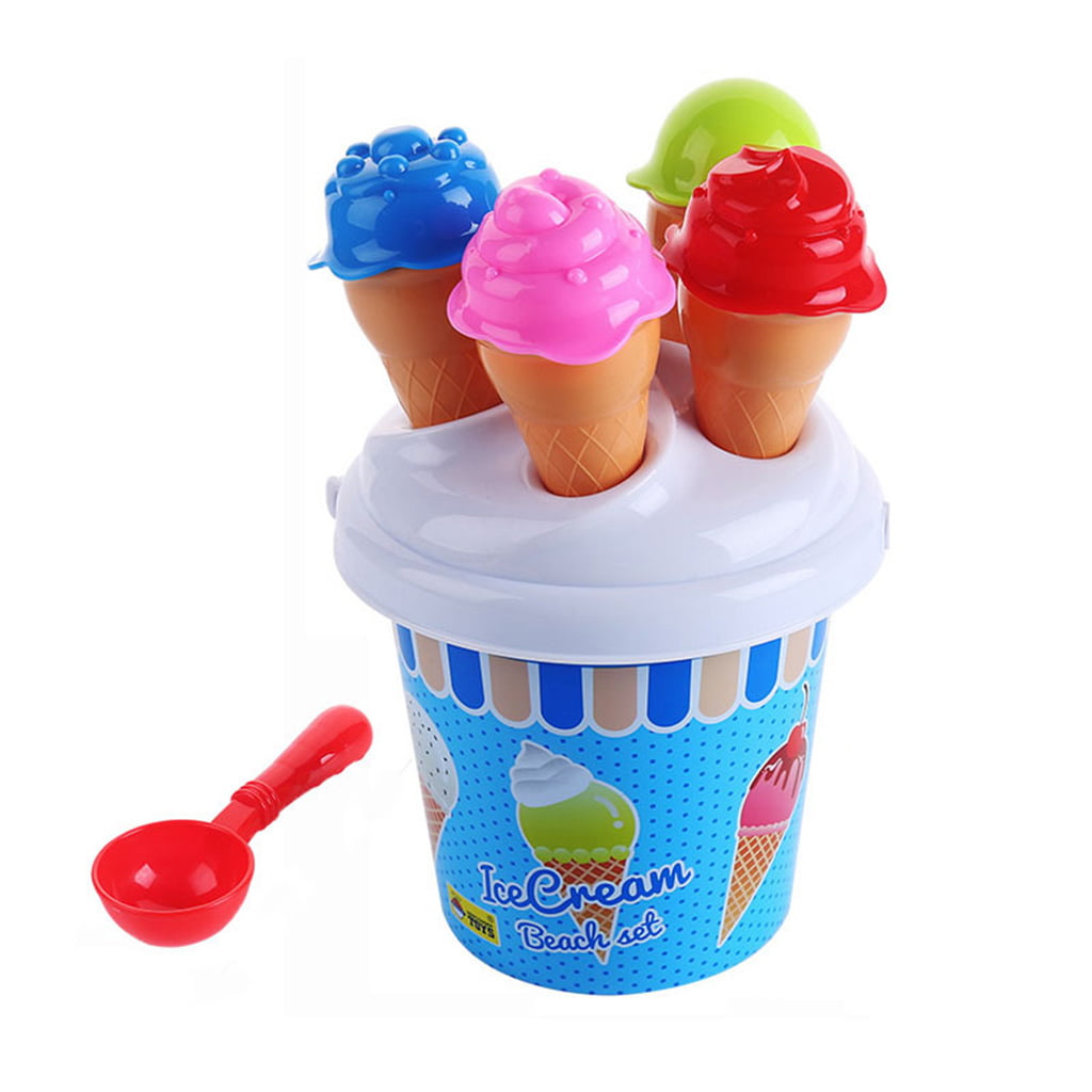 Kid Colorful Ice Cream Cones Spoon Set Mould Outdoor Beach Pretend Play Sand Toy 