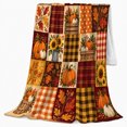 thumbnail image 2 of Rustic Pumpkin Sunflower Patchwork Harvest Farmhouse, Cozy Friendship Quote Scene, Warm Flannel Blanket for Ranch House and Living Room, Art Lovers Thanksgiving Gift, Festive Home Decor, 2 of 9