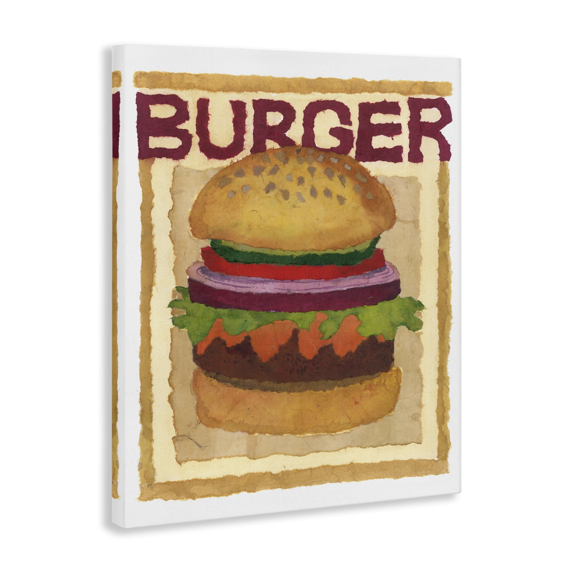Stupell Industries Watercolor Style Burger Food & Beverage Painting Gallery Wrapped Canvas Art Print Wall Art, 36 x 48
