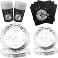 thumbnail image 3 of SHIQI-100PCS Disco Ball Paper Plates and Cutlery Set Party Plates Paper Cups Napkins for Disco Party Decorations 90s Party Decorations for Serving 25 Guests Disco Party Tableware Set, 3 of 4