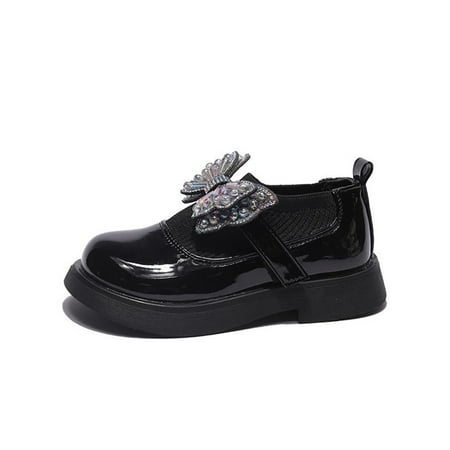 

Daeful Girls Princess Shoe Slip On Dress Shoes Uniform Flats Non-Slip Fashion Loafers Performance Mary Jane Black with Warm Lined 4.5C